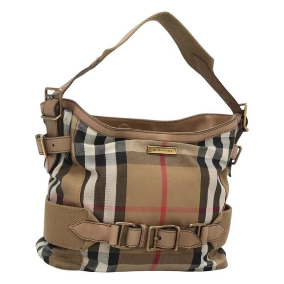 BURBERRY Nova Check Shoulder Bag Canvas Beige Gold Auth 126524 - Picture 1 of 16
